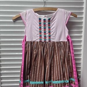 Pink and Brown Striped Kids Dress